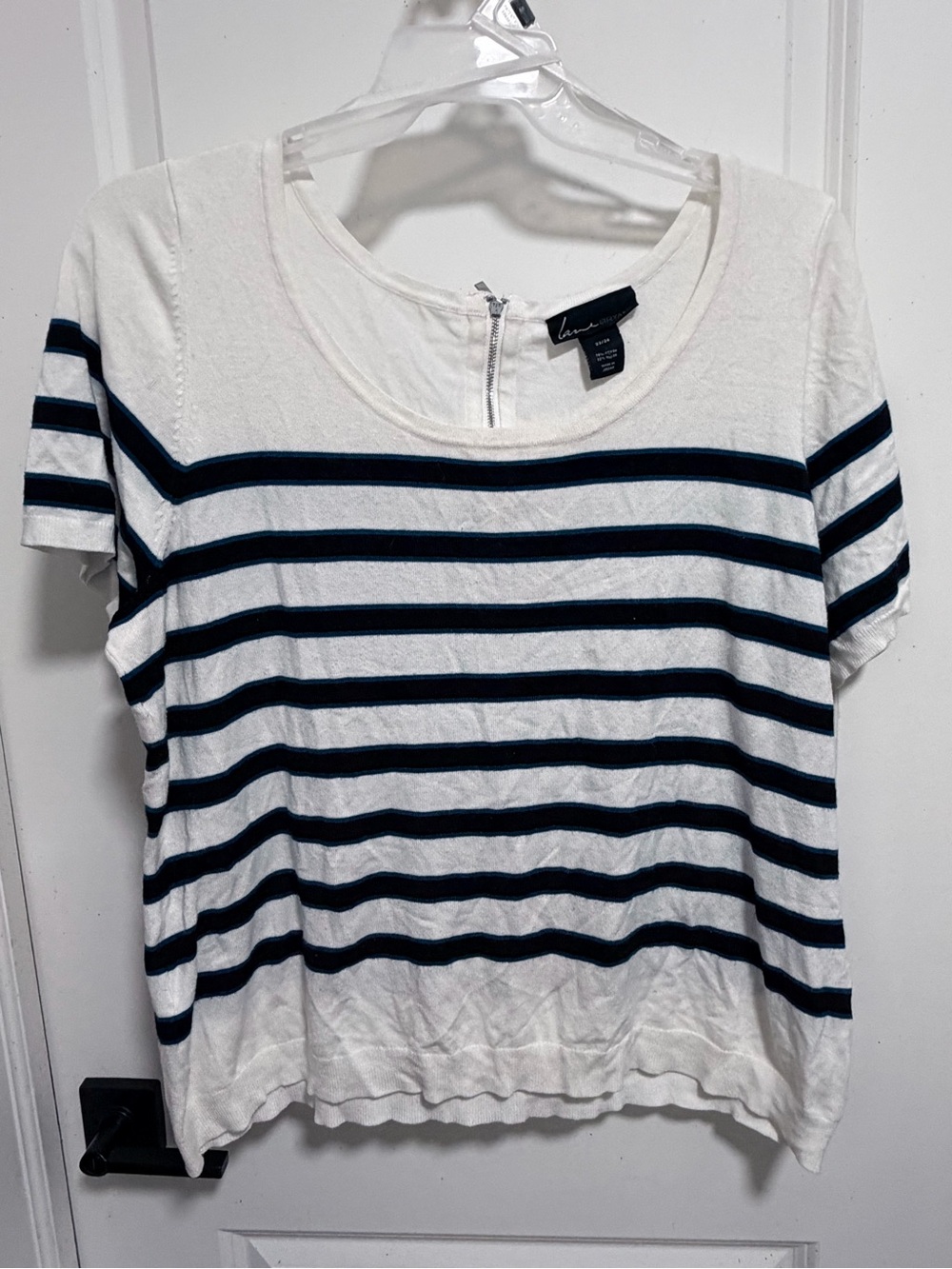 White & Navy Striped Short Sleeve Tee